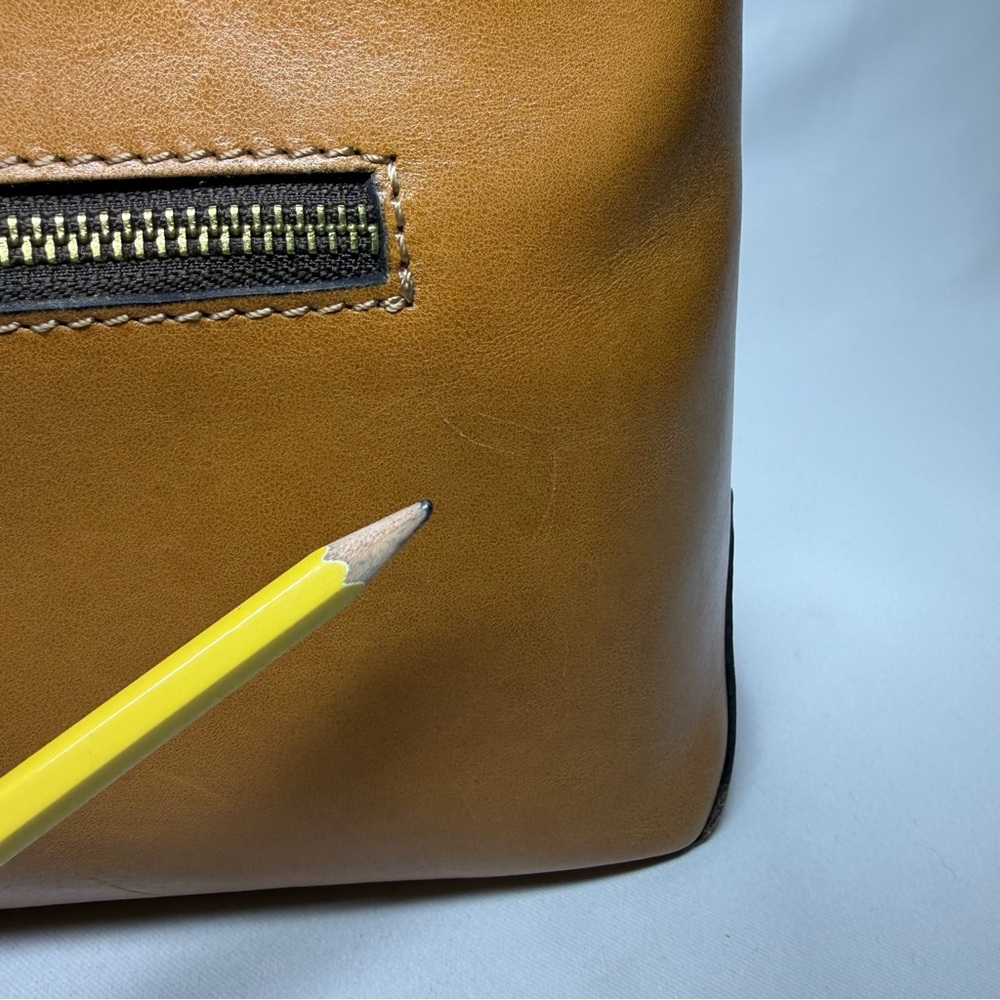Patricia Nash Leather Satchel Bamboo Top Double Handles Firm Cognac Brown SEE - Picture 9 of 16